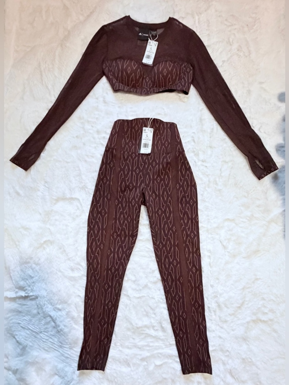 NWT Adidas x Ivy Park Monogram Crop Top & Sheer Panel Tights, L - Picture 5 of 6